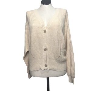 Roxy Amazing Hours Cardigan Women’s Size M Color Beige V-Neck Bishop Sleeve’s